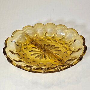 MCM Anchor Hocking Fairfield Amber Glass Oval Divided Relish Dish 7" Long